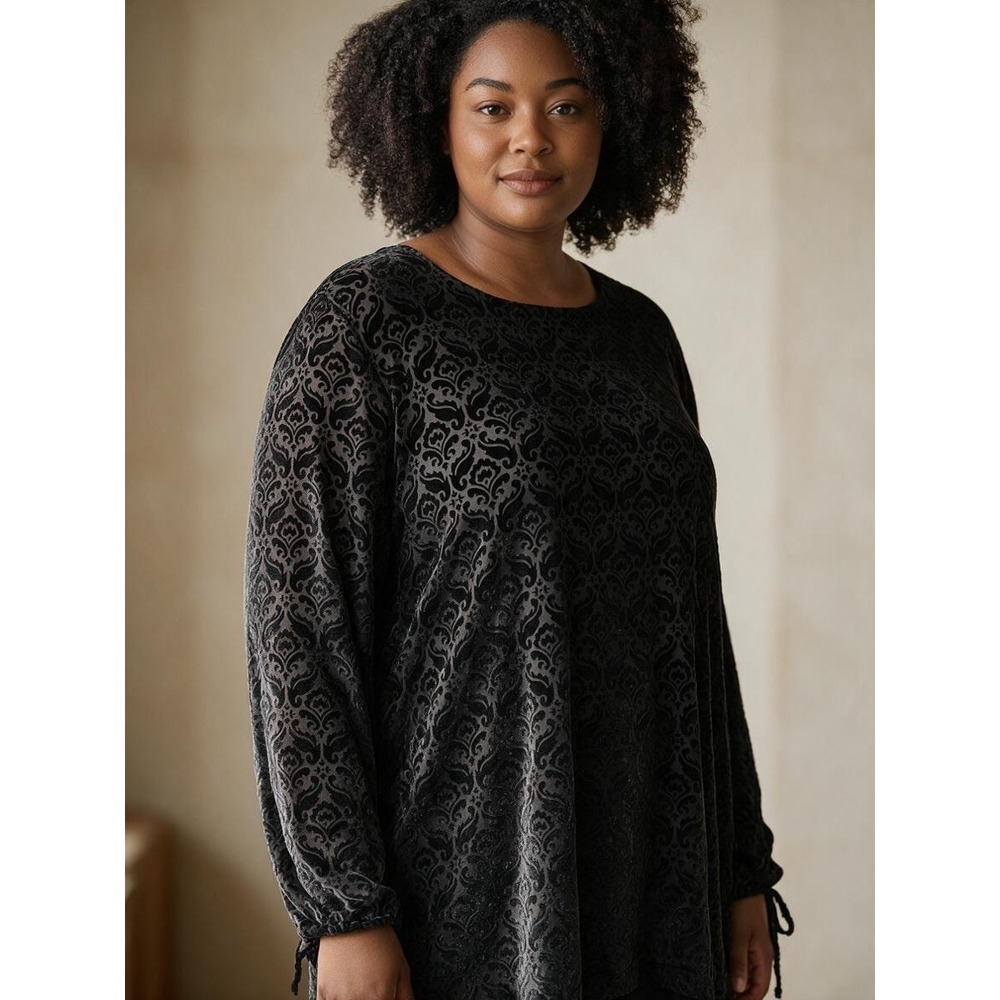 TALBOTS Plus Velvet Burnout Tunic Blouse 2X Dark Romantic Goth Holiday Elegant